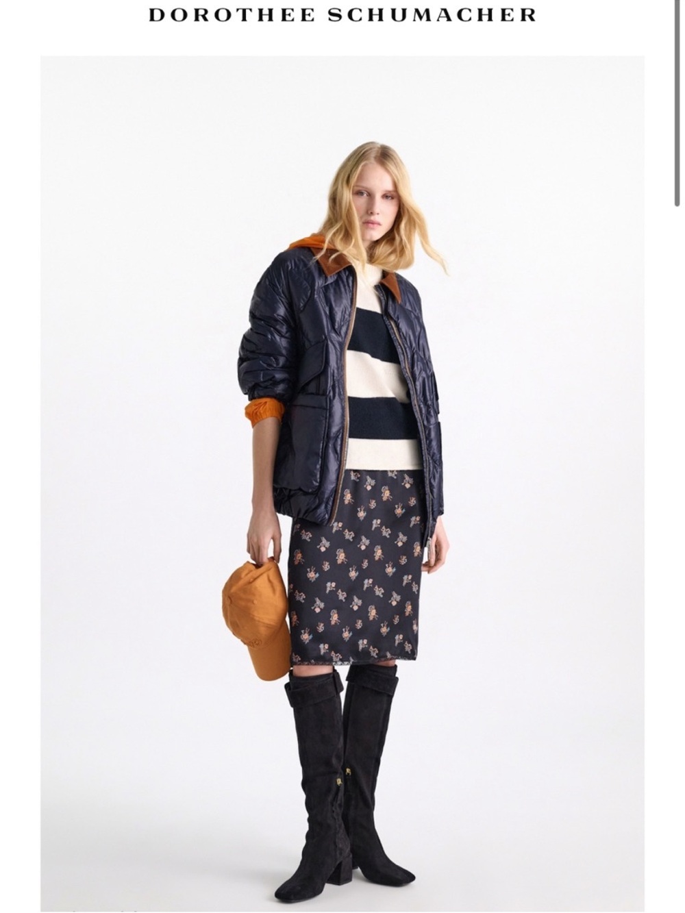 Dorothee Schumacher Navy Quilted Puffer Jacket with brown Trim